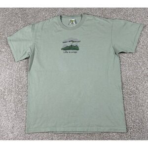 Life Is Crap Shirt Size Men Large Green Short Sleeve Hiking Outdoor Funny Parody